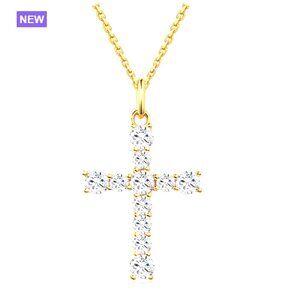 Sterling Silver Cross Pendant Necklace Gold Plated with Cubic Zirconia